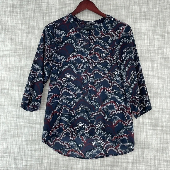 Express 3/4 sleeve 1/2 zip crew neck chiffon blouse women's XS. 9200 - Picture 1 of 9